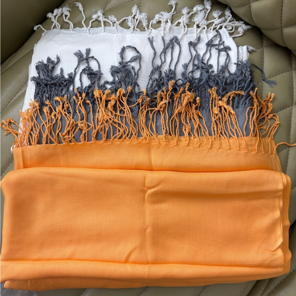 Pashmina’s - Cream, Orange and Gray Fringed Scarf